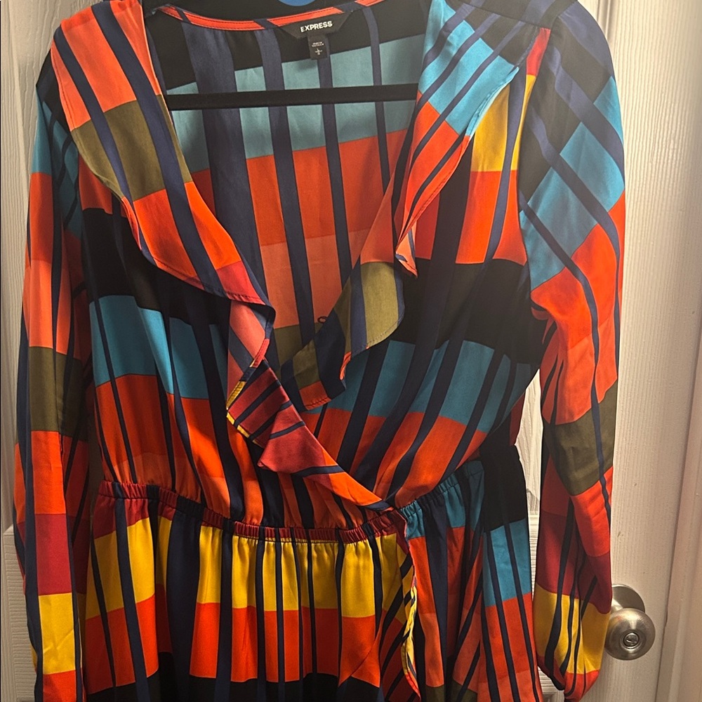 Express Colorful Striped High Low Dress